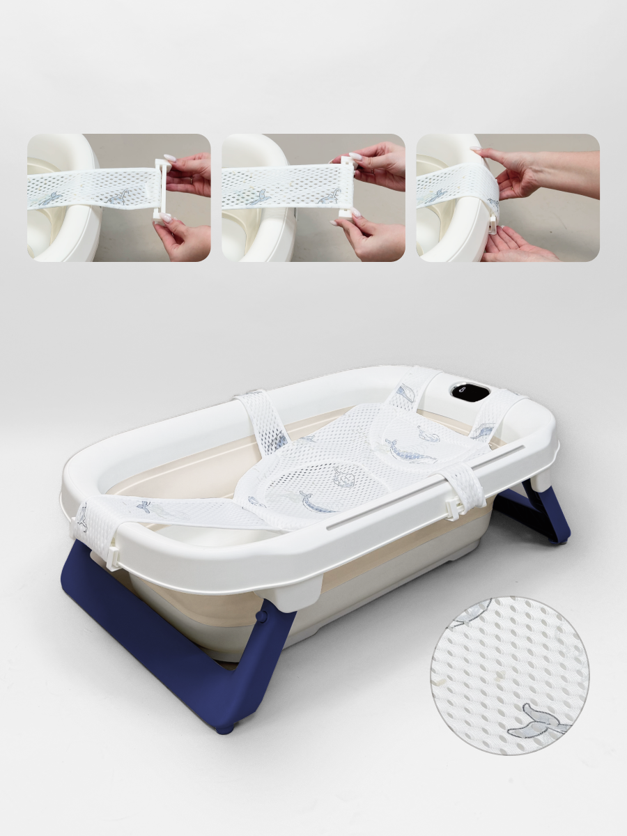 Ванночка складная с термометром LETO Baby 45 л, бежевая
