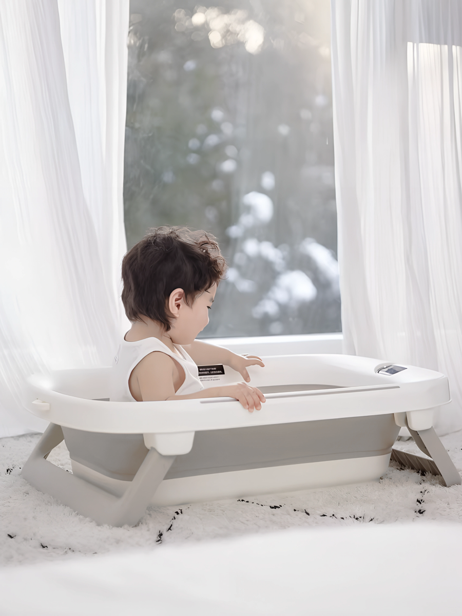 Ванночка складная с термометром LETO Baby 45 л, серая