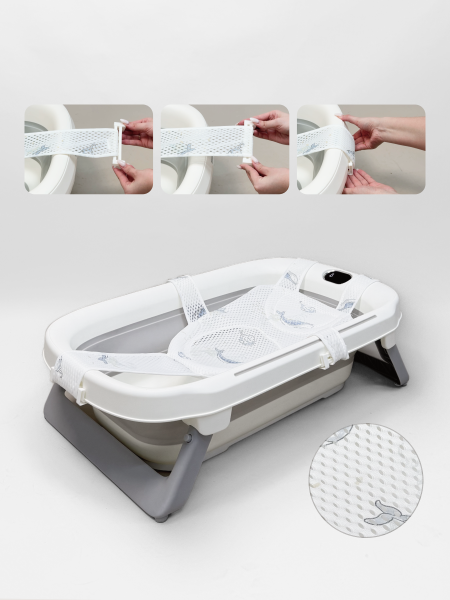 Ванночка складная с термометром LETO Baby 45 л, серая